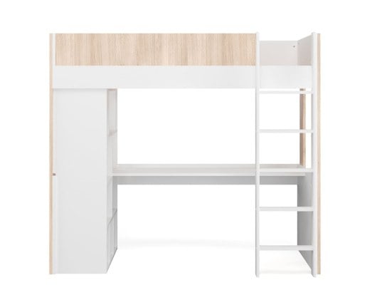 Letto a soppalco Dune con scrivania Bianco e legno.