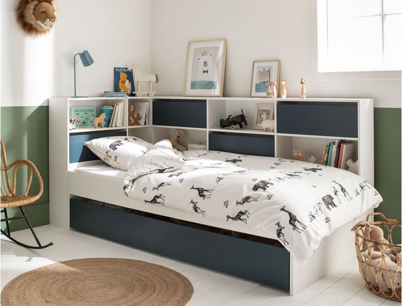 Opus Night Blue trundle bed with storage