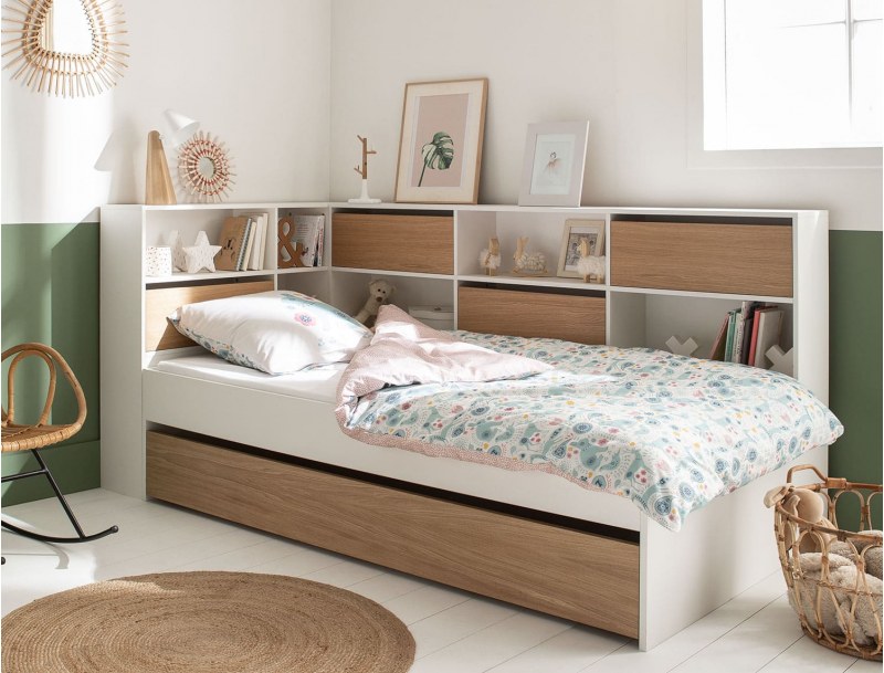 Cama nido infantil con almacenaje Blanco y Madera OPUS