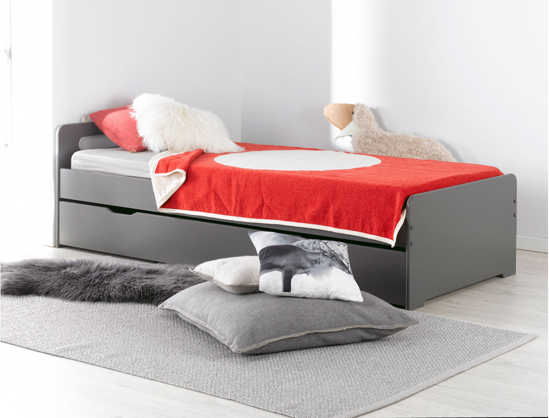 Féroé anthracite children's trundle bed 90x190