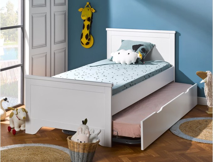 Uitschuifbed met twee slaapplaatsen 90x190 Occitane wit