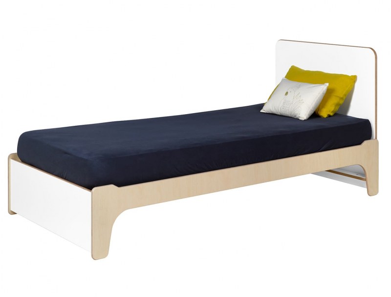 Letto 90x190 cm Bianco e legno con testiera.