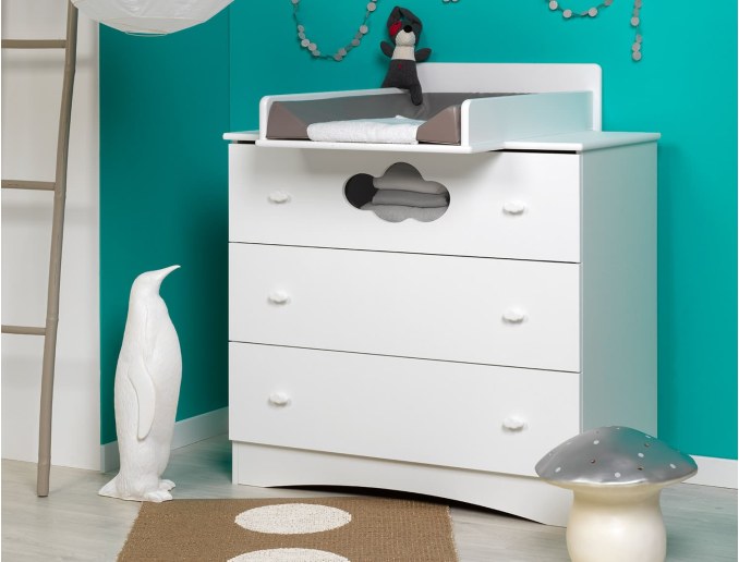 Commode à langer bébé Altéa design nuage blanc. Le plan à langer est non compris.