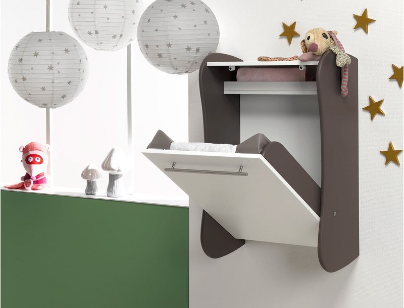 Secured taupe wall-mounted changing table