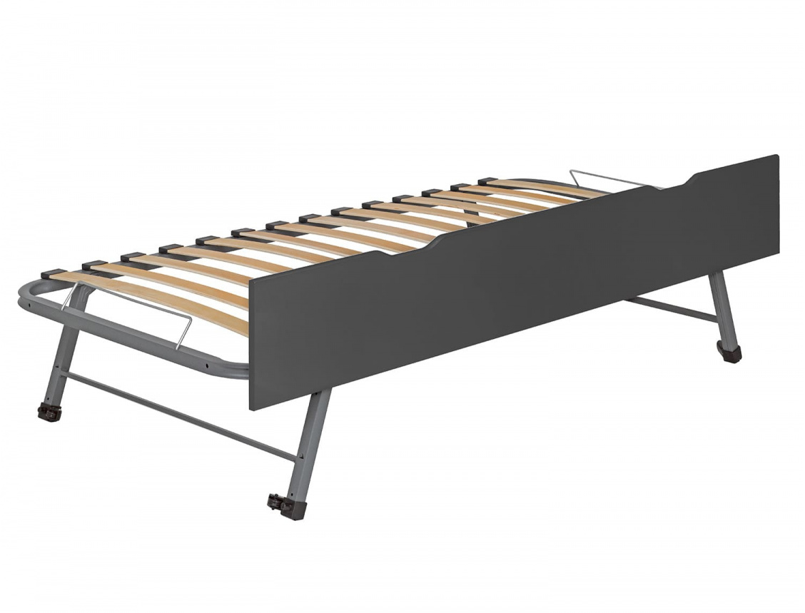 Tiroir gigogne lit enfant 90x200 anthracite. Sommier à lattes