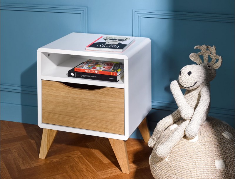 Mesita de noche Scandi blanco roble
