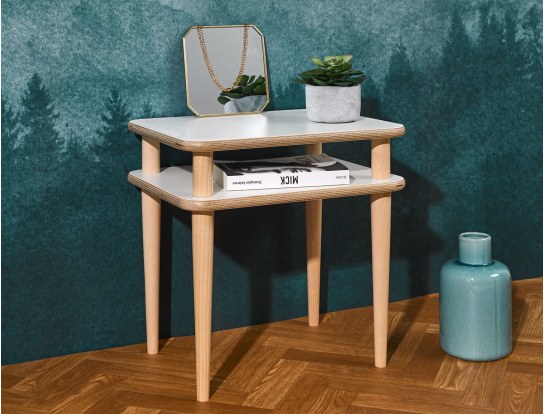 Natura White and wood bedside table