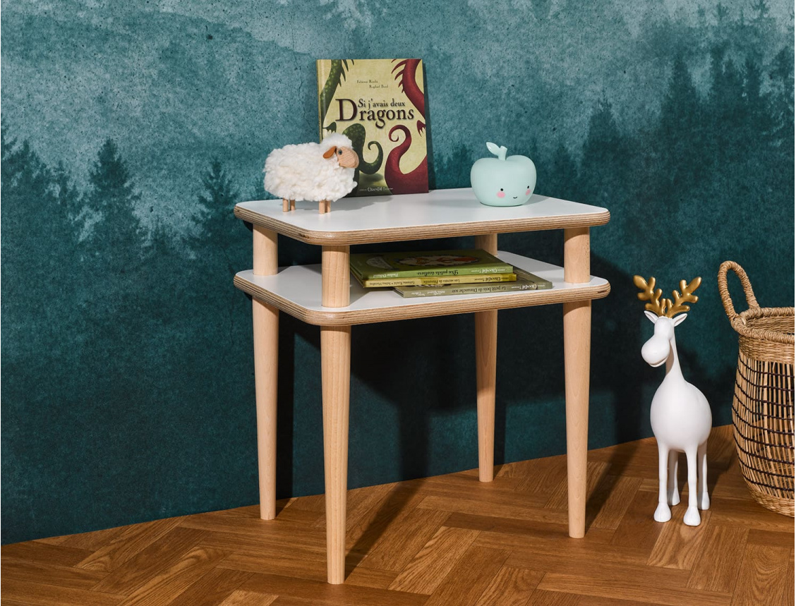 Natura White and wood design bedside table