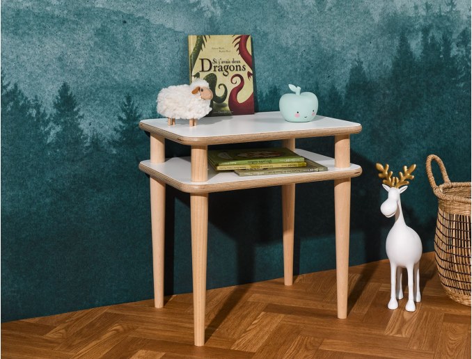 Designnachttisch Natura Weiß und Holz