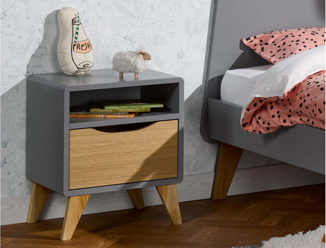 Bloom Flannel Grey kids bedside table