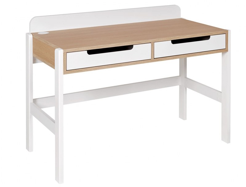 Escritorio Nómada blanco y madera con dos cajones