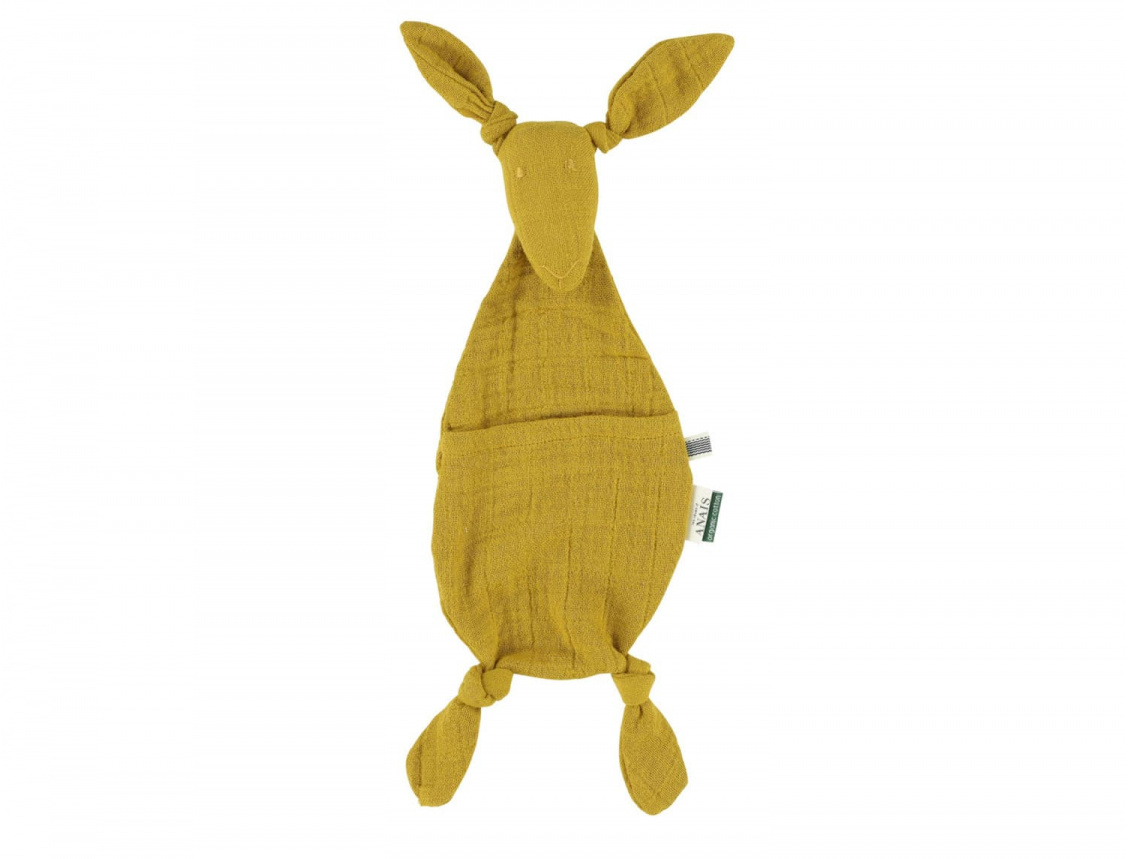 Mustard Kangaroo pacifier holder comfort toy