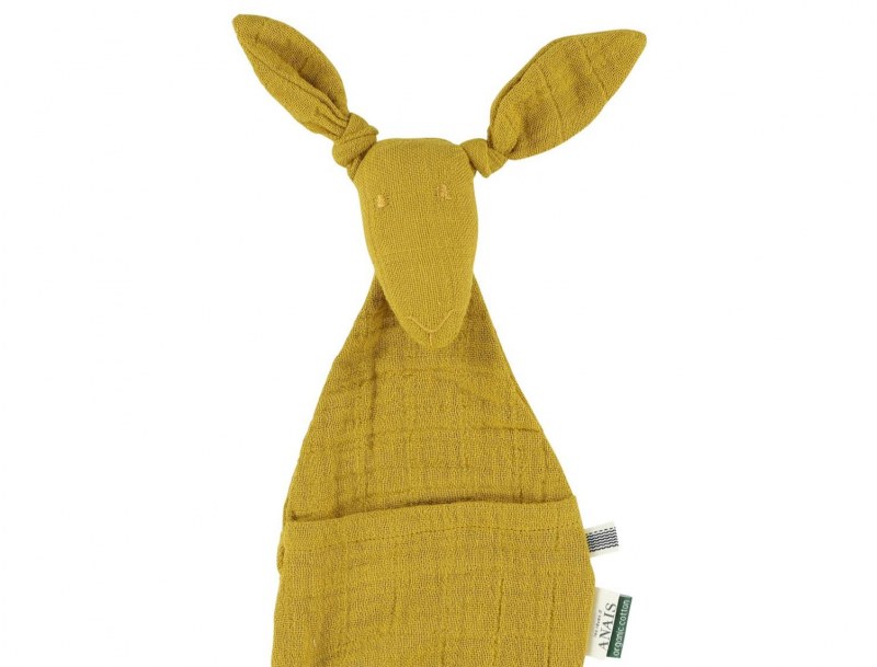 Mustard Fabric Kangaroo pacifier holder