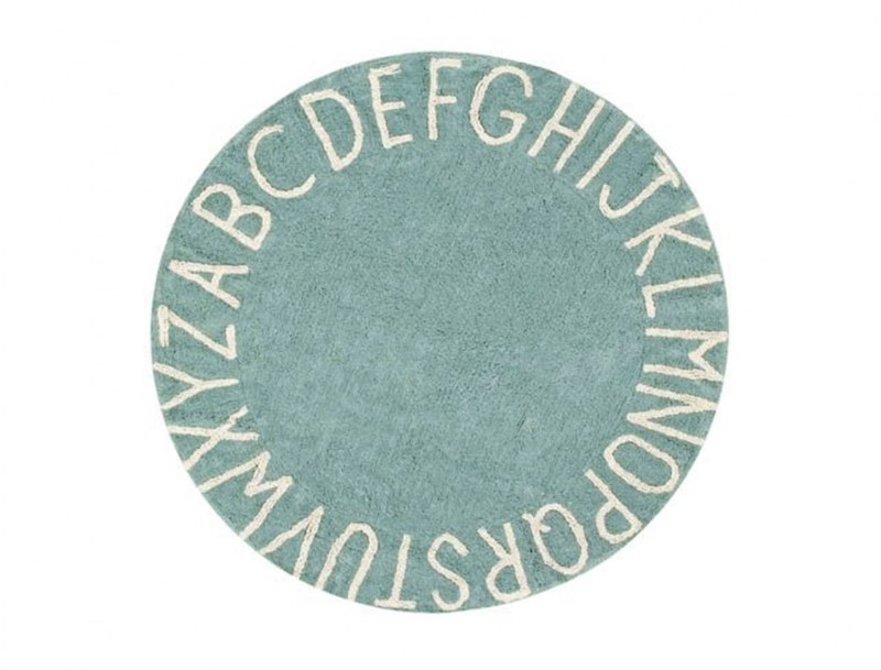 Round Vintage Blue Alphabet rug