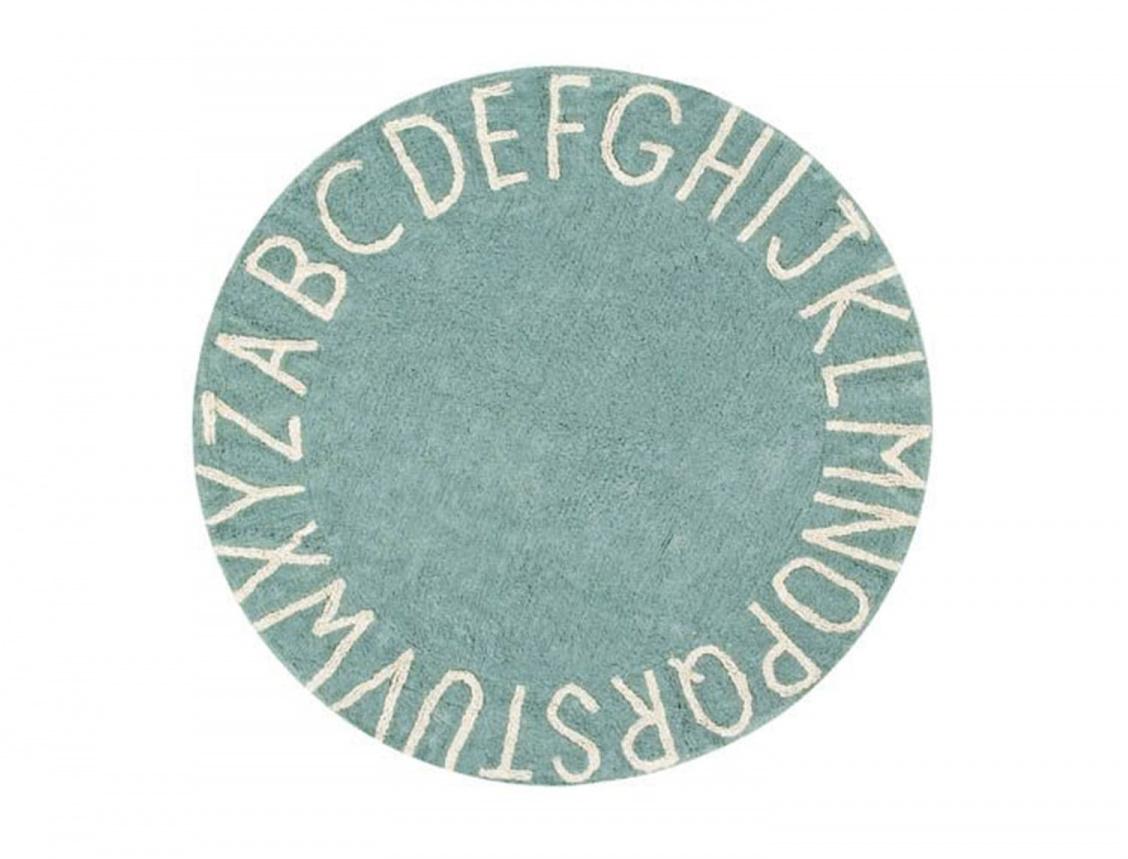Round Vintage Blue Alphabet rug