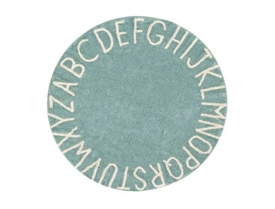 Runder Vintage Blauer Alphabet-Teppich