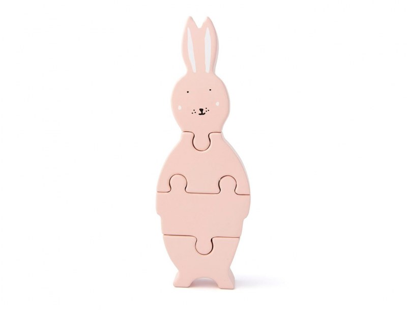 Pink Mrs Rabbit Wooden Puzzle. Water-based paint
