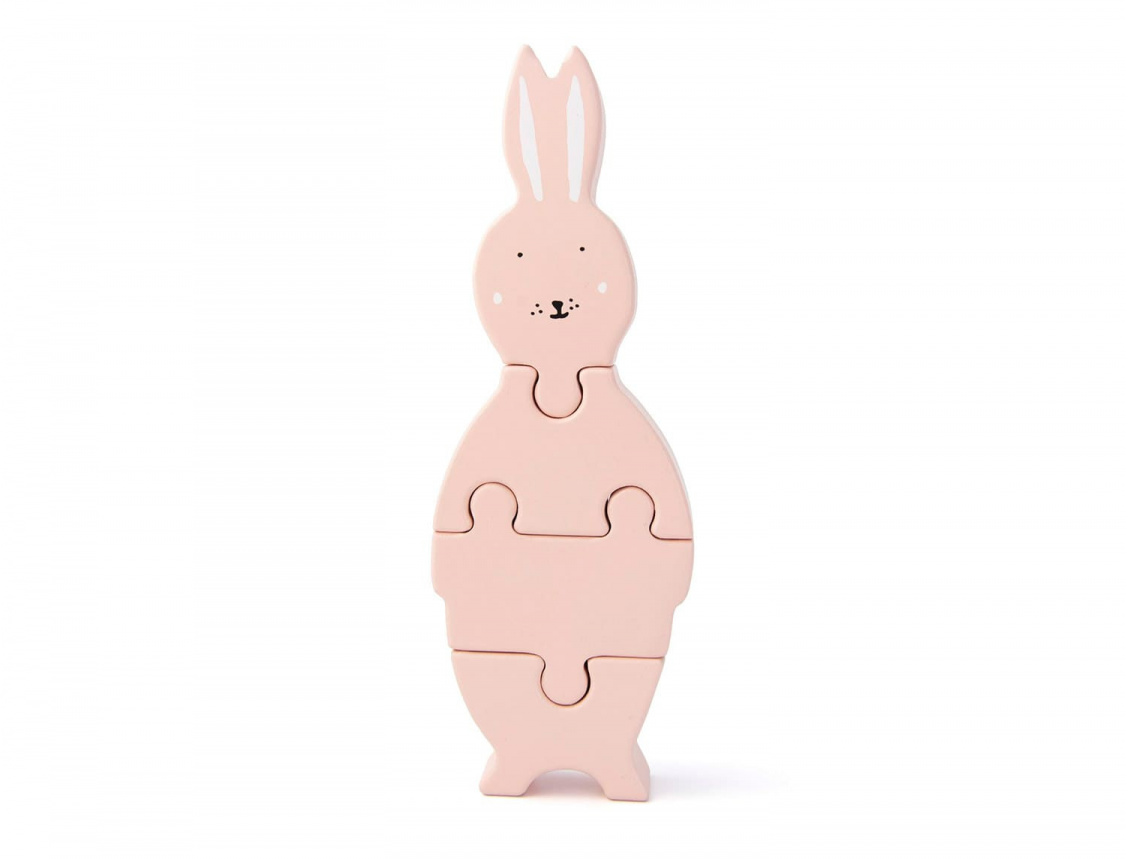 Pink Mrs Rabbit Wooden Puzzle. Water-based paint