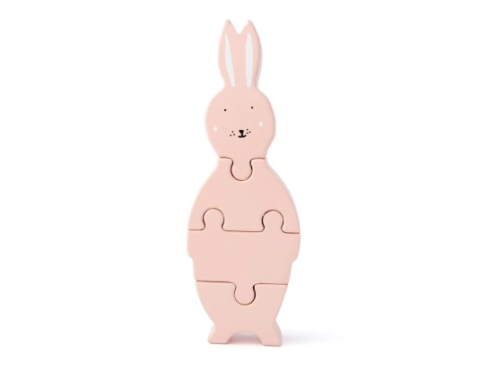 Pink Mrs Rabbit Wooden Puzzle. Water-based paint