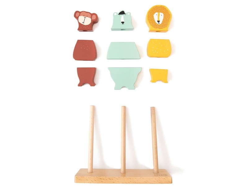 Wooden animal stacking puzzle on wooden base