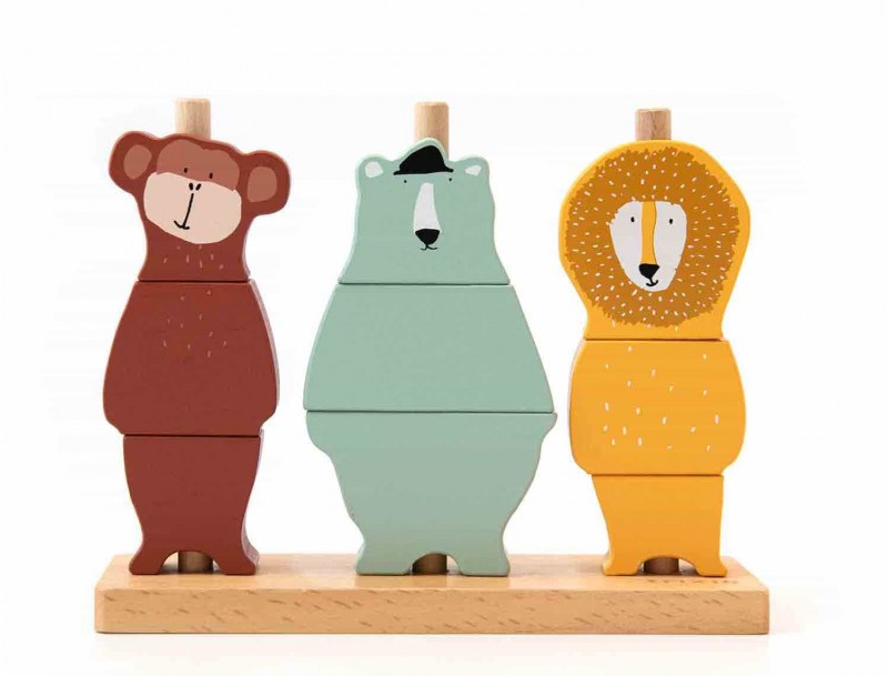Wooden animal stacking puzzle, water-based paint.