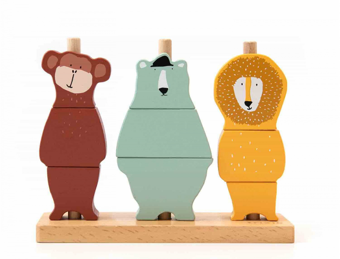 Wooden animal stacking puzzle, water-based paint.