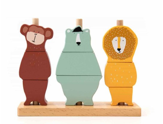 Wooden animal stacking puzzle, water-based paint.