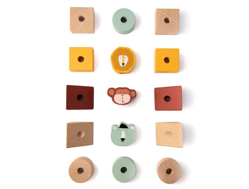 Wooden animal stacking blocks on wooden base