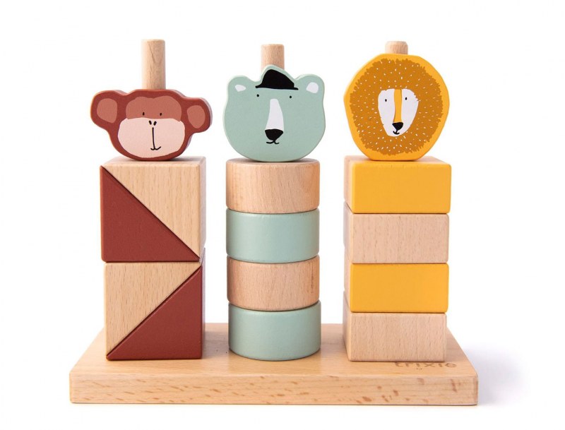 Wooden animal stacking blocks, water-based paint.