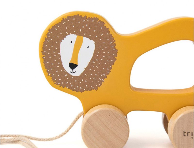 Yellow wooden pull-along toy Mr Lion