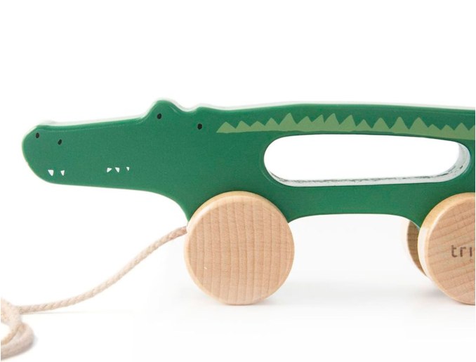 Green wooden pull-along toy Mr Croco