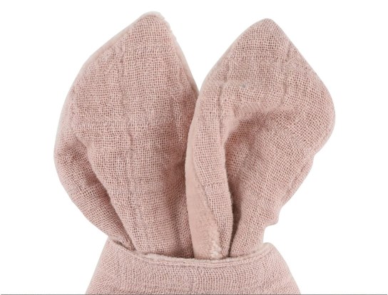 Beißring aus Holz und Stoff in Rosa