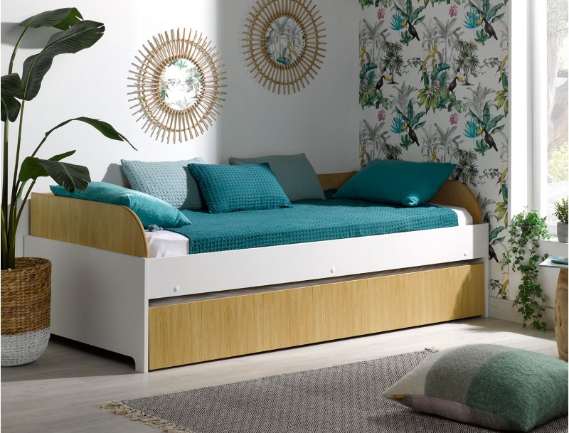 Cama nido blanca y madera Opus