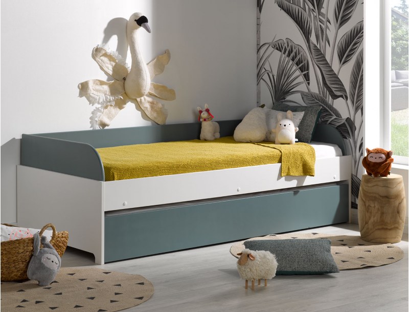 Ausziehbares Tagesbett 90x190 Weiß und Moosgrün