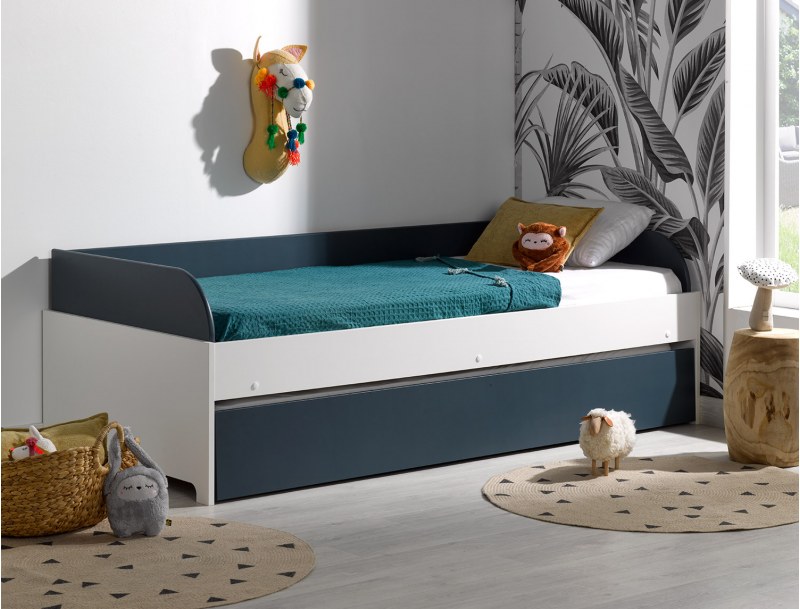 White and night blue trundle daybed with two AirSens mattresses