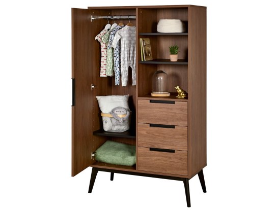 Vintage wood wardrobe with 1 door, three drawers