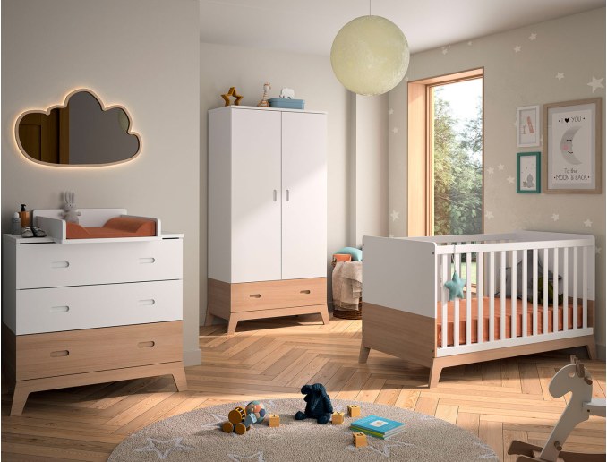 Komplettes Babyzimmer Archipel mit mitwachsendem Babybett, Kleiderschrank und Wickelkommode