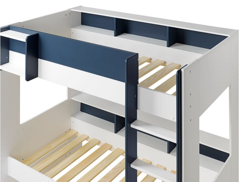 Stapelbed voor 3 personen - Stapelbed voor 3 personen Opus Wit & Nachtblauw + 3 matrassen