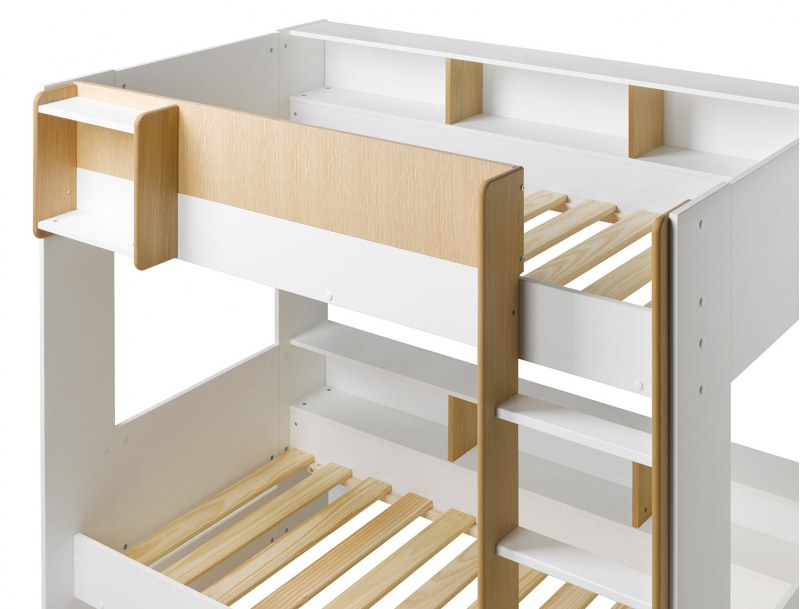 Triple bunk bed - Opus White & wood triple bunk bed + 3 Mattresses