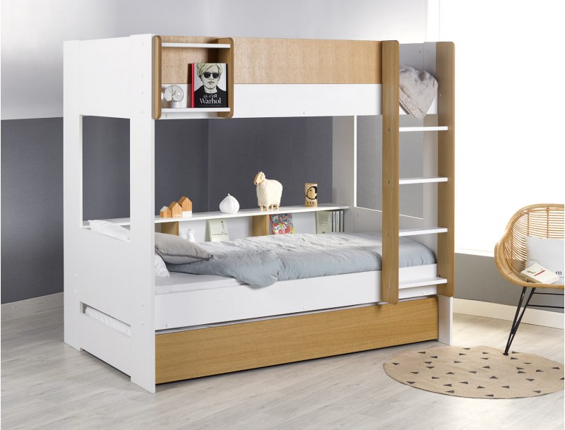 Litera triple - Litera triple Opus Blanca y madera + 3 Colchones