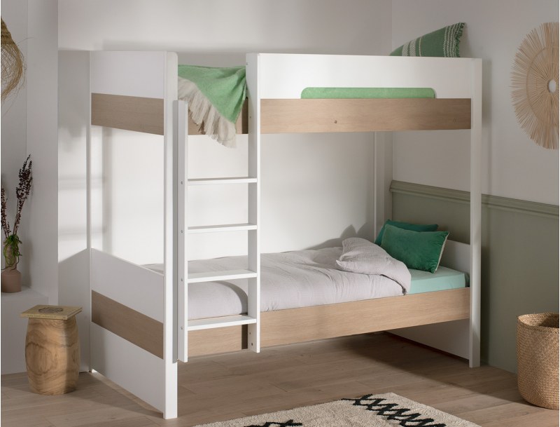 Letto a castello bianco e legno Nomade