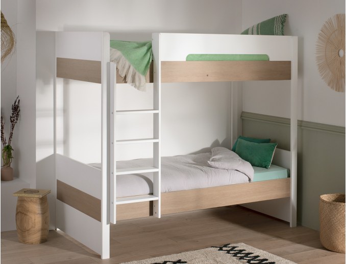 Witte en houten stapelbed Nomade