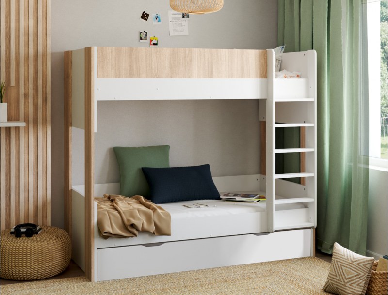 Litera triple blanca y madera Dune