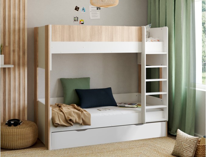 Litera triple blanca y madera Dune