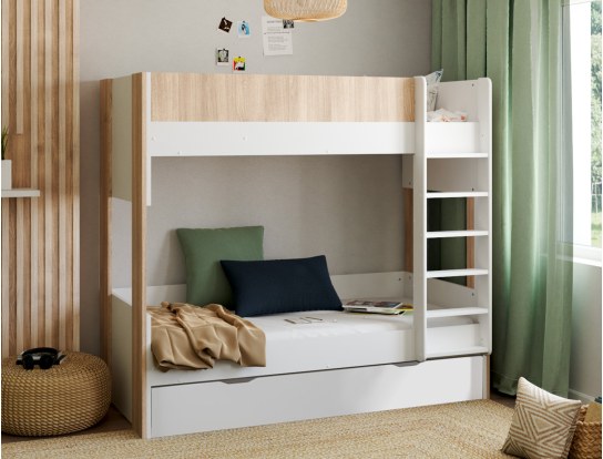 Letto a castello a 3 posti bianco e legno Dune