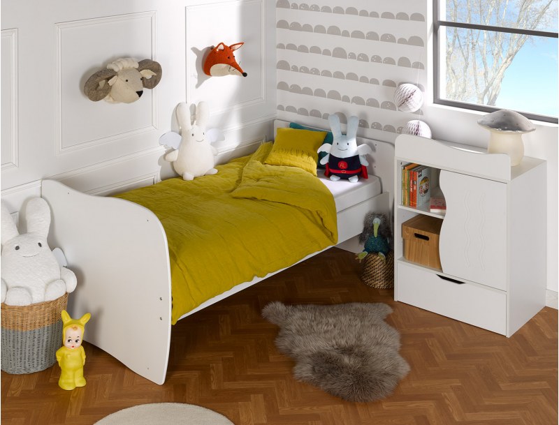 Lettino per bambini Belem Bianco in posizione letto per bambini con materasso 90x190