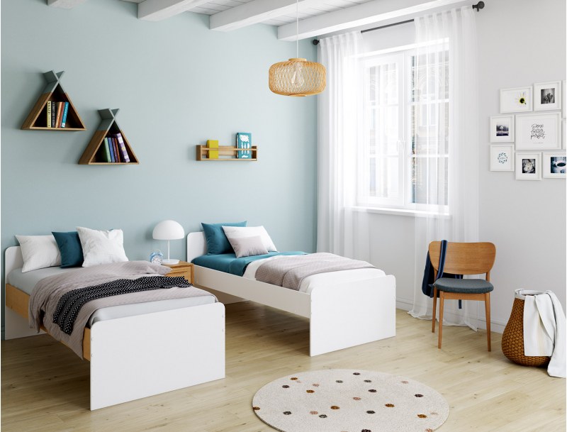 Etagenbett 90x190 Arche weiß und Holz, umwandelbar in zwei Einzelbetten 90x190