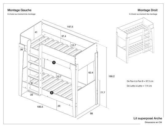 Abmessungen des Etagenbetts Arche.