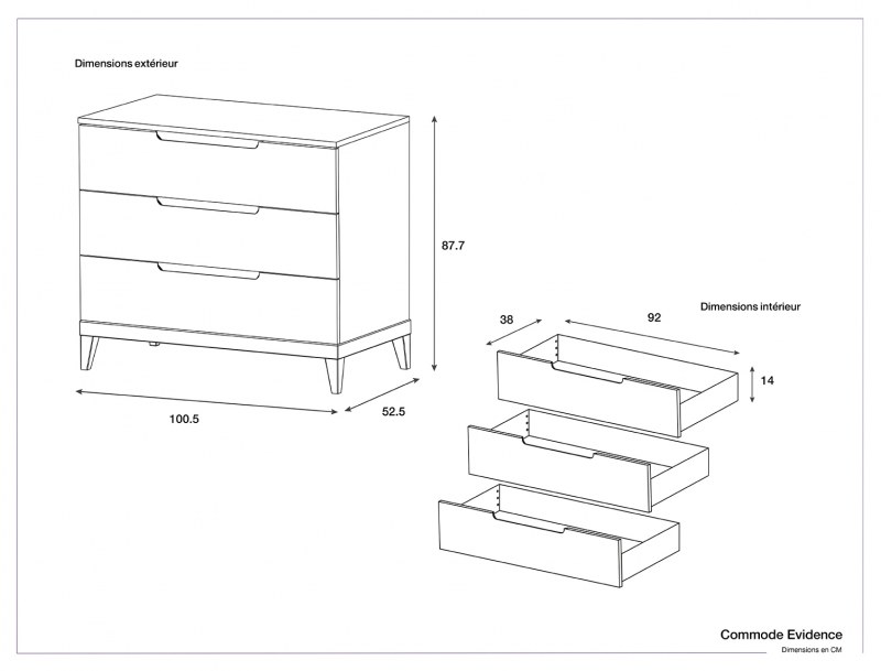 Dimensiones de la cómoda Evidence