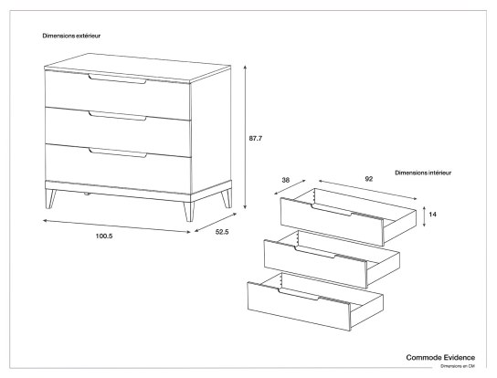 Dimensiones de la cómoda Evidence